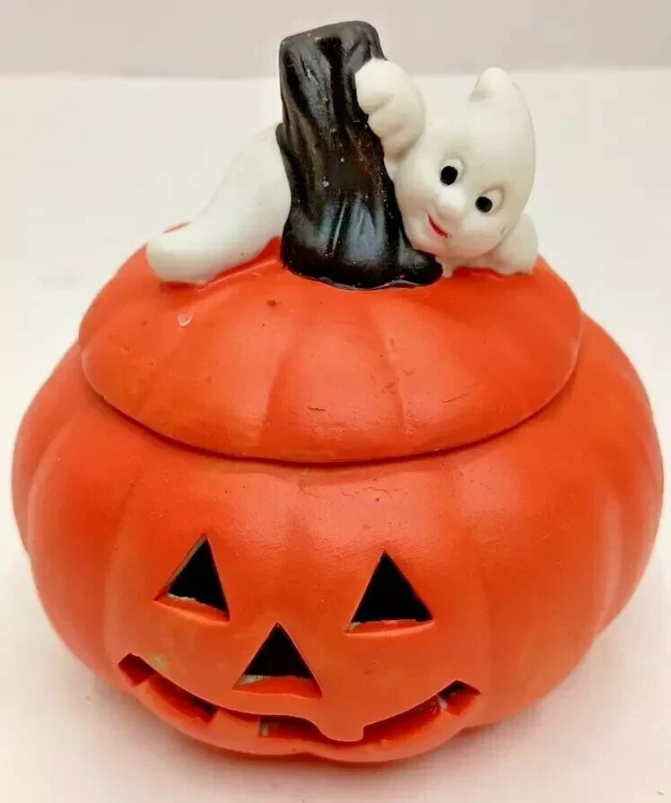 Vintage Russ Berrie Mini Pumpkin Candle Holder for Halloween Decor