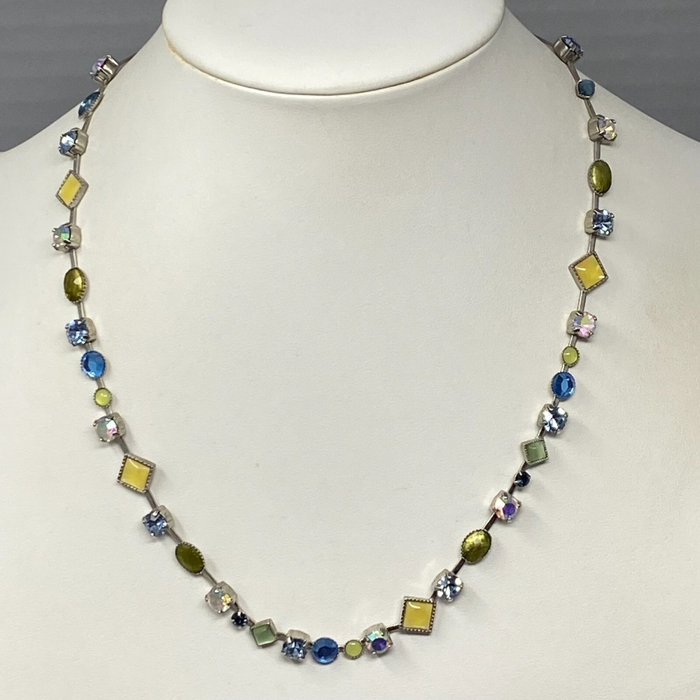 Lia Sophia Necklace Multicolor Mixed Shapes Glass Rhinestones Geometric Rare 17