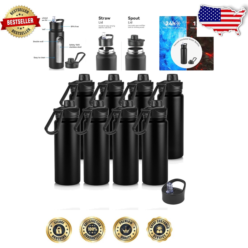 Hydration Essential: 24oz Insulated Stainless Steel Bottles with Straw - 8 Pack