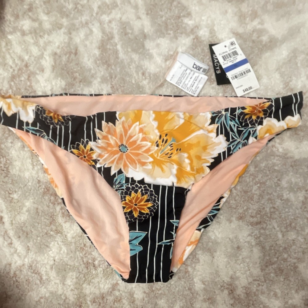 Bar III Multicolor Floral Stripe Bikini Bottom Lined Size XL SMBSB93M