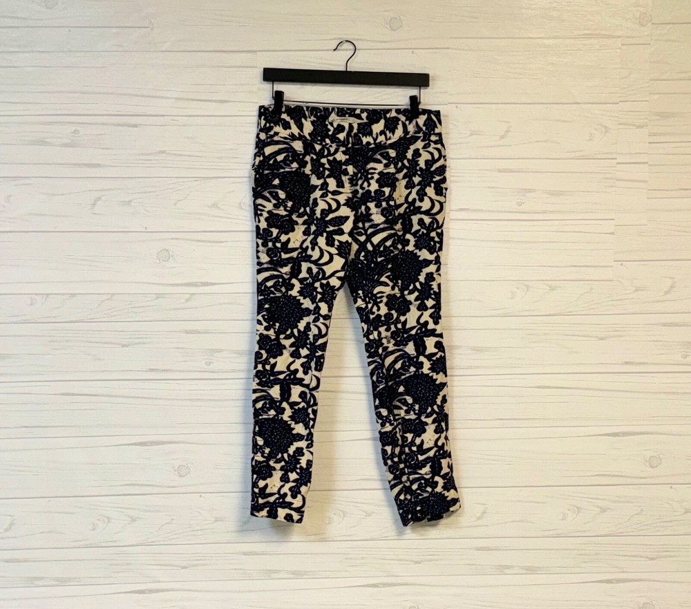 Ann Taylor LOFT pants size 4 petite straight slim white linen blend patterned