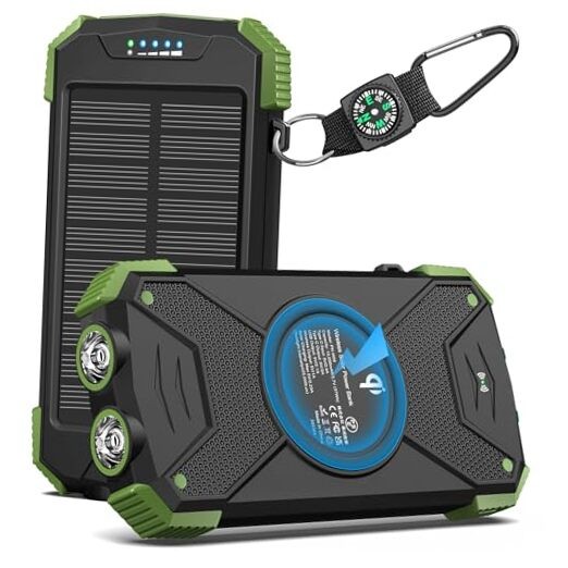10,000mAh Solar Power Bank with 20W Fast Wireless Charging in Green