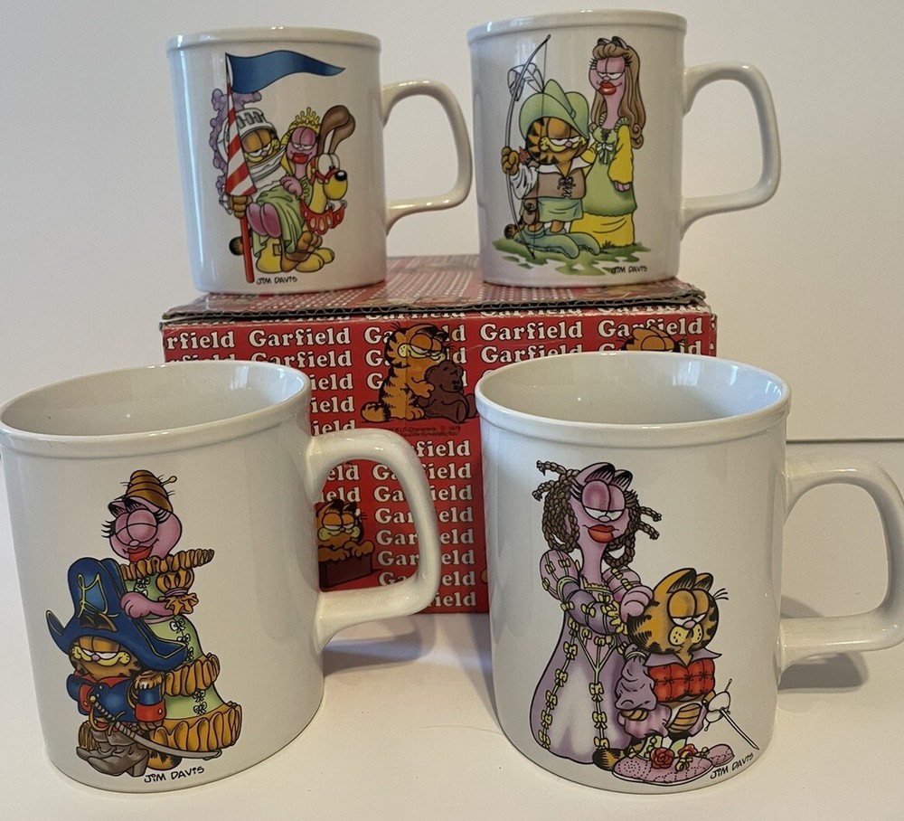 VTG RARE 1978 Garfield “World’s Greatest Lovers” Set Of 4 Coffee Mugs Jim Davis