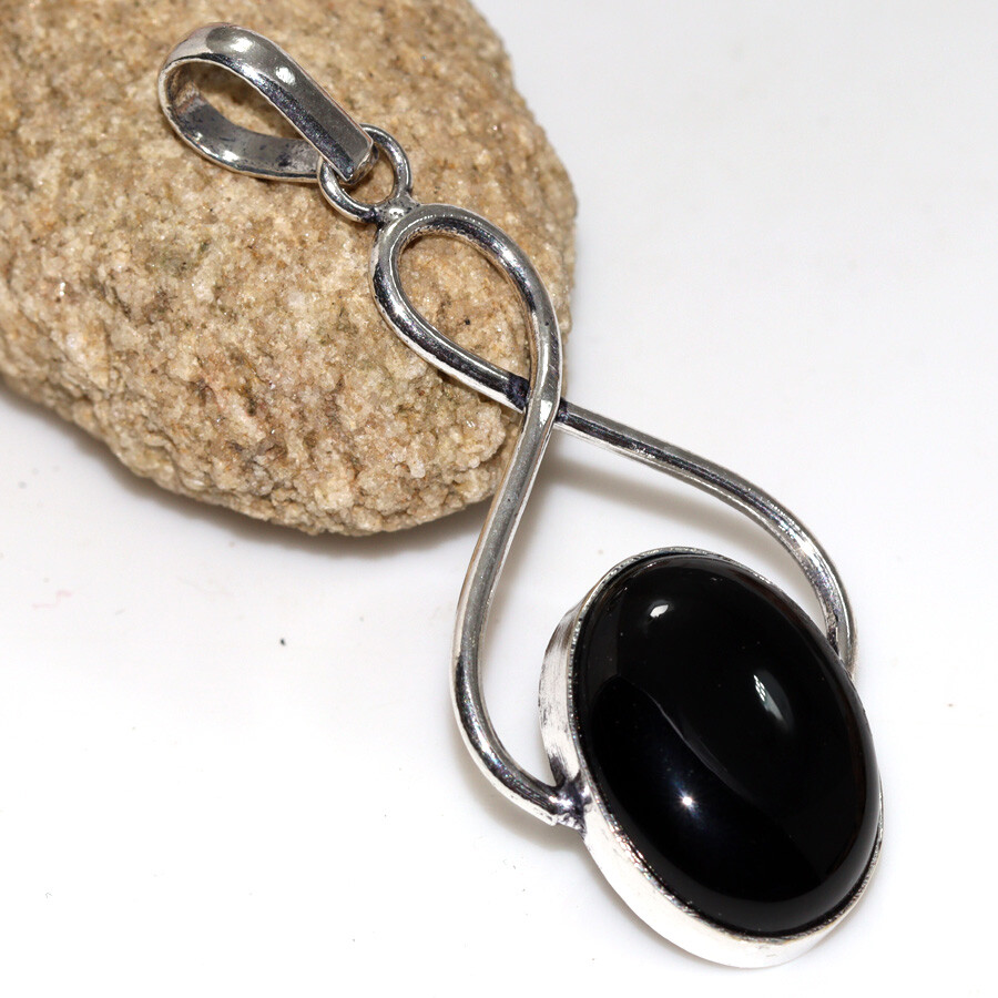925 Silver Black Onyx Ethnic Handmade Jewelry Pendant 2.2 Inches JW