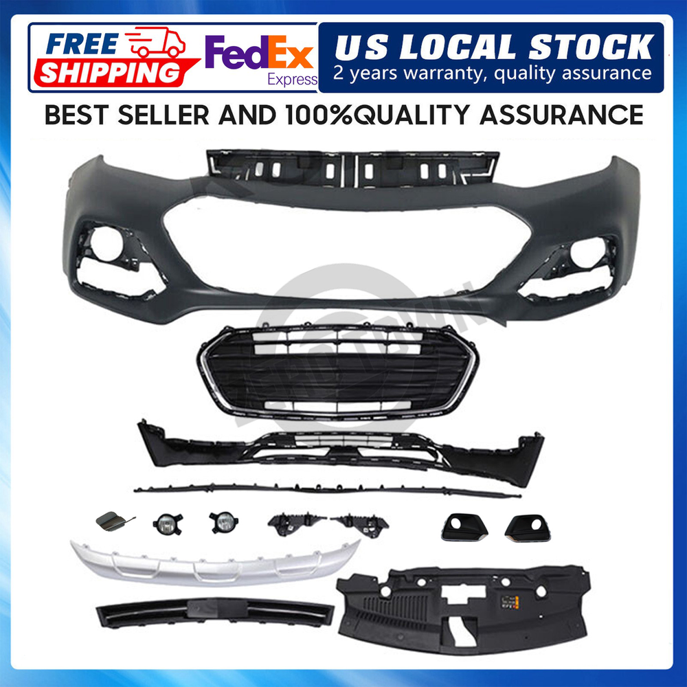 Front Bumper Cover Upper Lower Grille w/Foglights Set Fits 2018-2022 Chevy Trax