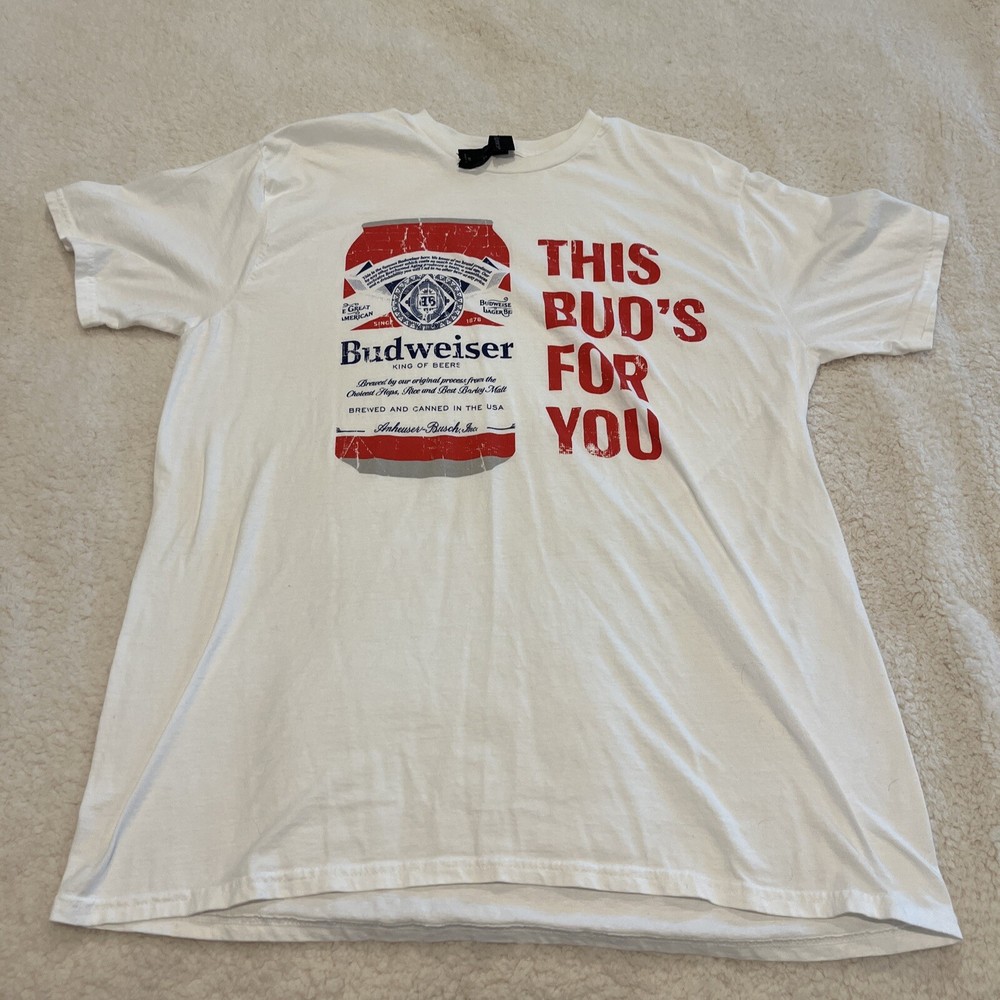 Budweiser This Bud Is For You Logo White T-Shirt Hanes Men's Large