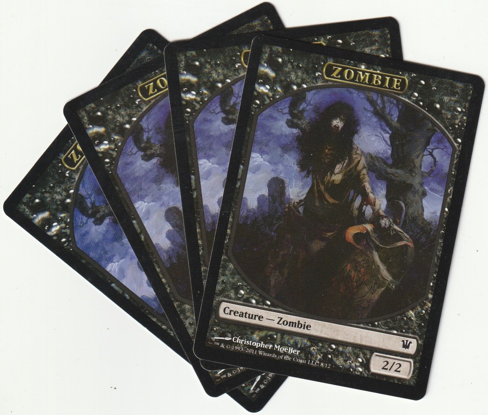 ✪ 4 MAGIC The Gathering ZOMBIE Black Creature Tokens 2011 MTG ISD PLAYSET ENGLISH