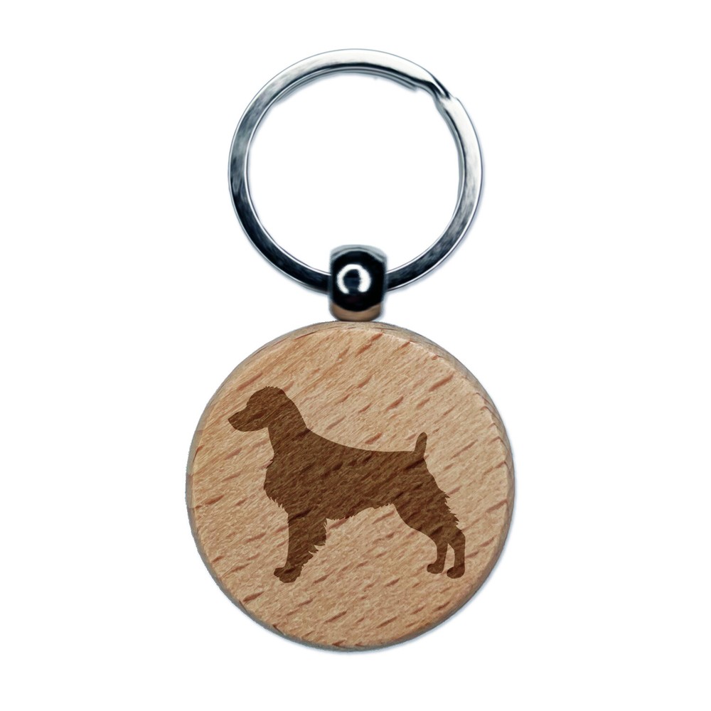 Brittany Spaniel Dog Solid Engraved Wood Round Keychain Tag Charm