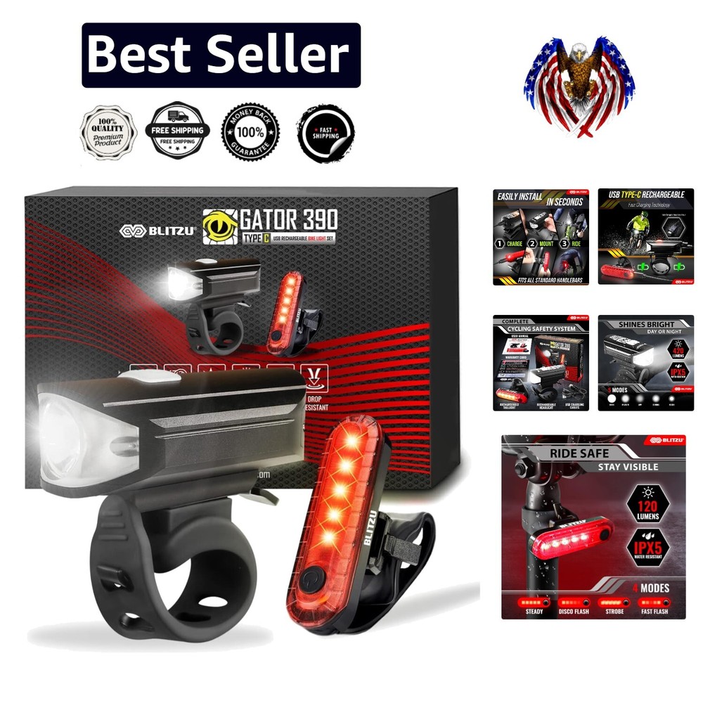 Ultra Bright Cycle Light Set: 420 Lumen USB Rechargeable Headlight & Taillight