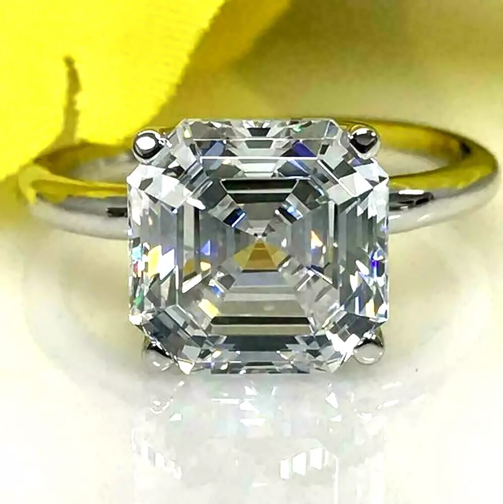 RARE 7.85 Ct Certified Asscher Cut Off White Diamond 925 Silver Ring Great Shine