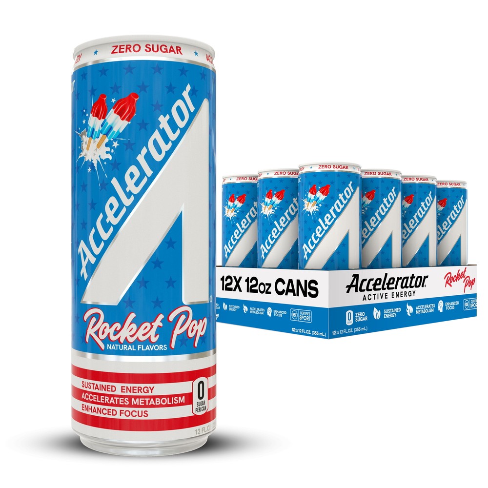 Accelerator Active Energy Rocket Pop 12 Fl Oz Can (Pack of 12) No Sugar Caffeine