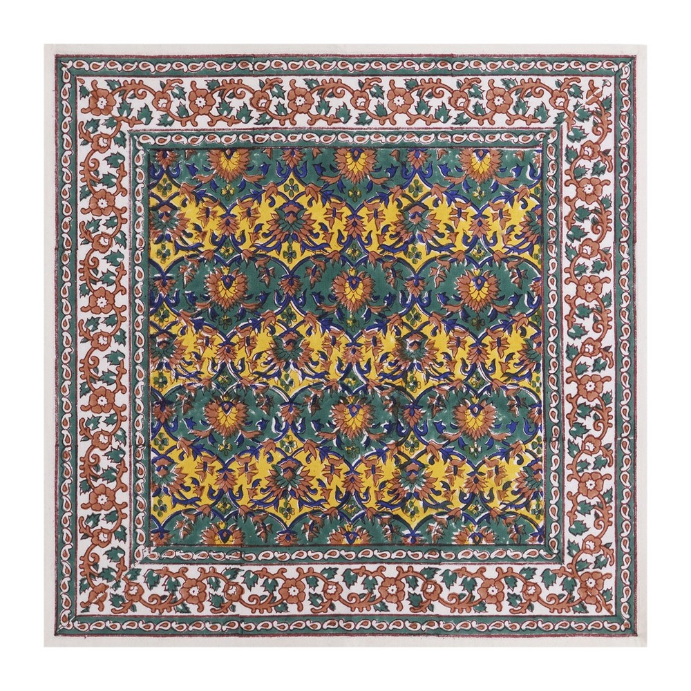 Green and Yellow Indian Hand Block Printed Cotton Table Napkins