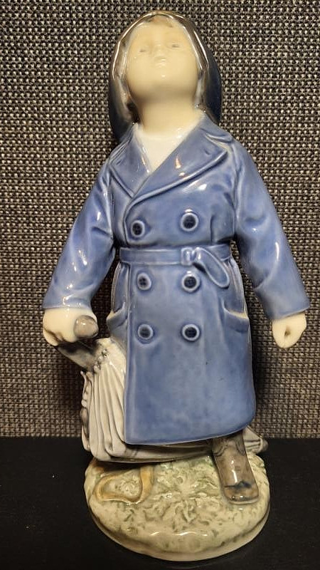 Vintage Royal Copenhagen (1960) Boy w/Raincoat & Umbrella FIGURINE #3556