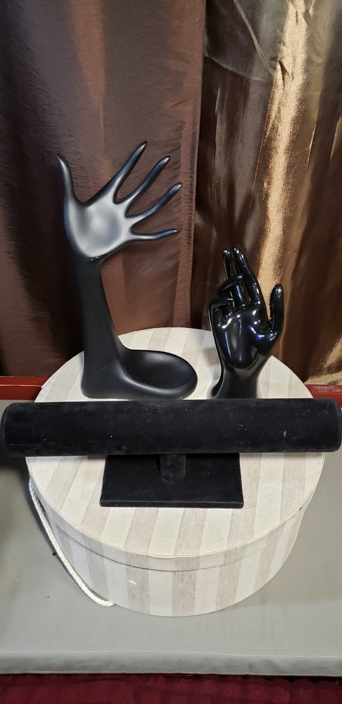 Two Qty Jewelry Ring Display Holders  & Bracelet Holder Lot, Black Color