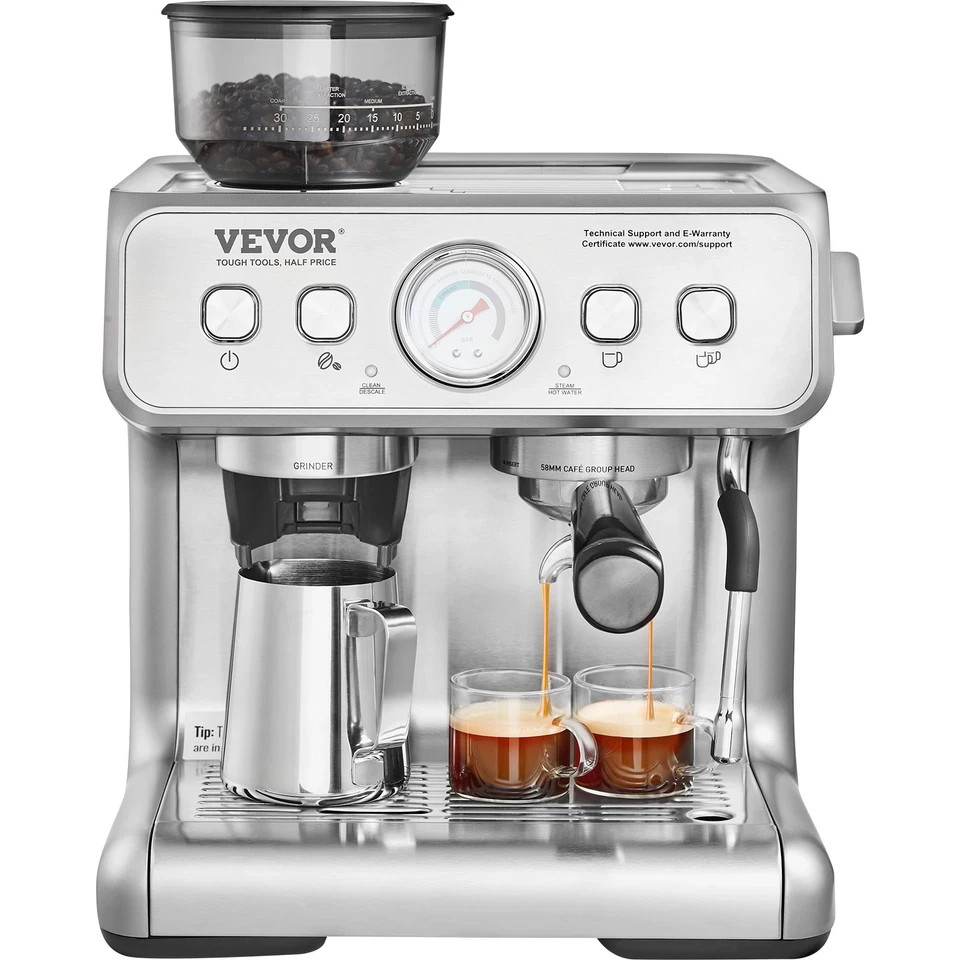 VEVOR 15 Bar Semi-Automatic Espresso Machine with A Built-in Grinder 15 Bar New