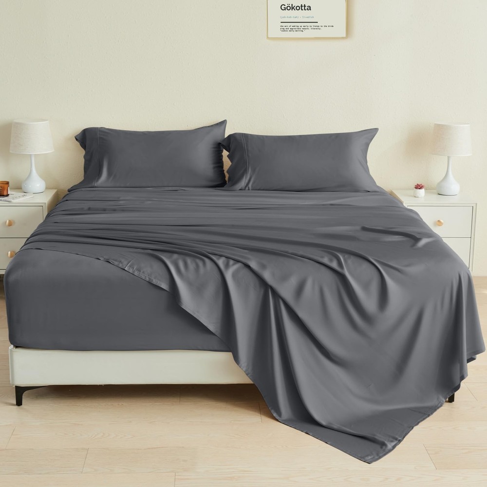 4-Piece Full Bed Sheet Set - 100% Bamboo Rayon Cooling Sheets  -image