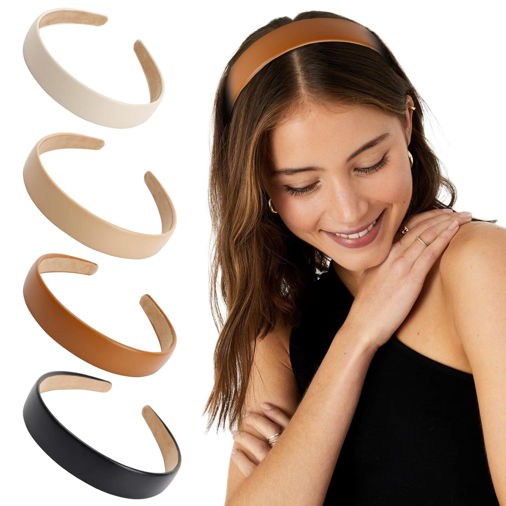 WOVOWOVO Leather Headbands for Women, 1Inch Non Slip Soft PU Hair Head Bands Dia