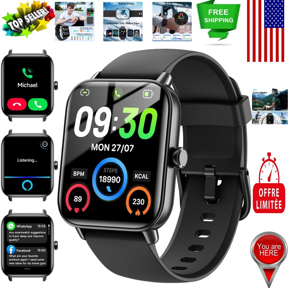 1.8-Inch Fitness Tracker Smartwatch - Waterproof, Bluetooth & Alexa Enabled