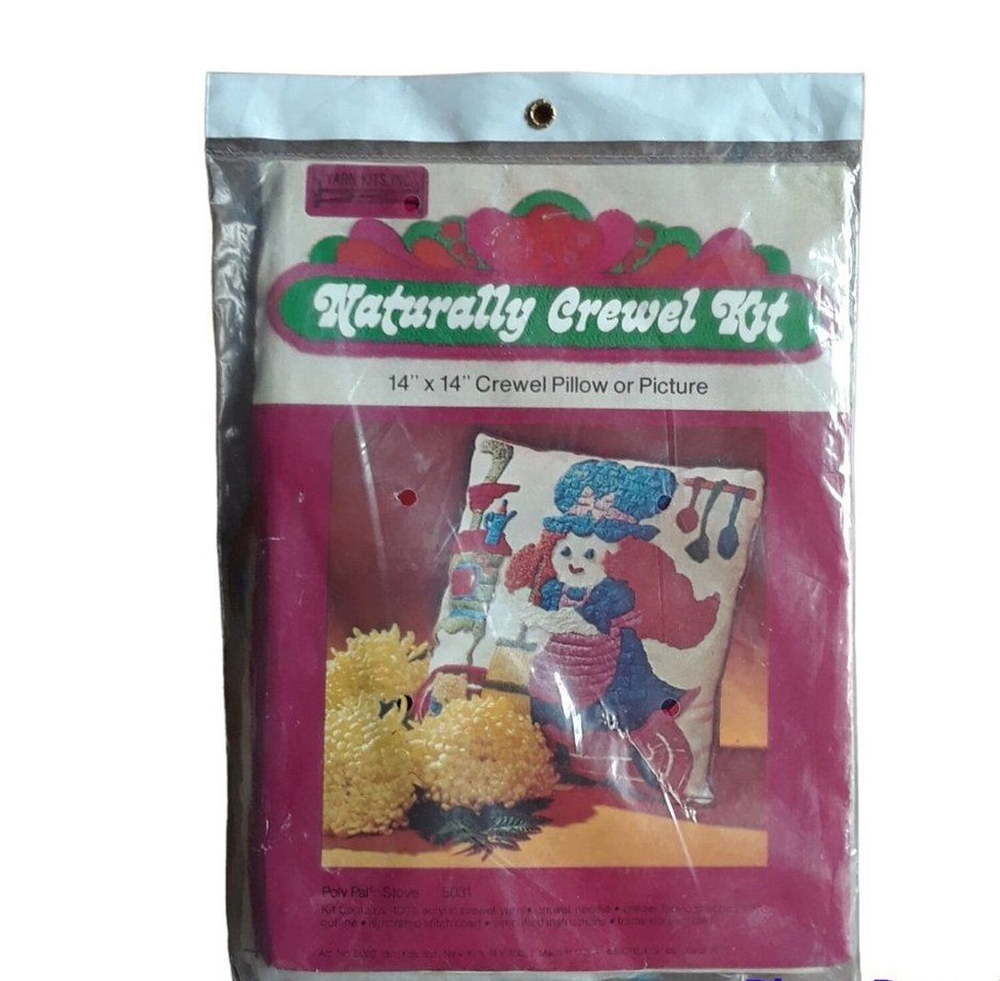 Vintage 1975 Poly Pal Stove Naturally Crewel Kit PIllow or PIcture New in PKG