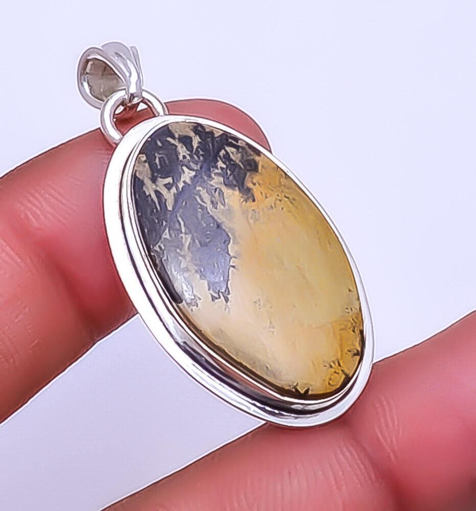 Honey Dendritic Opal - Mexico Gemstone 925 Sterling Silver Pendant 1.83