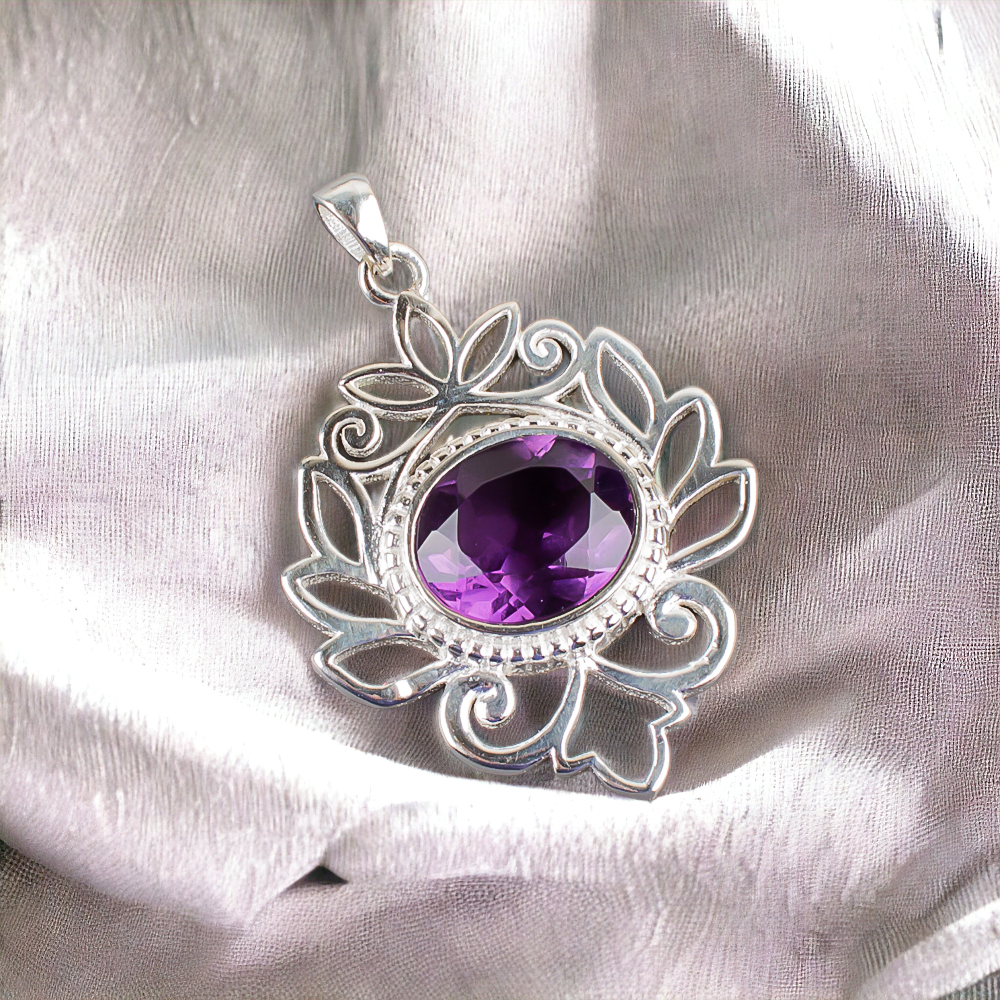 Wedding Gift For Her 925 Silver Natural African Amethyst Pendant Handcarfted