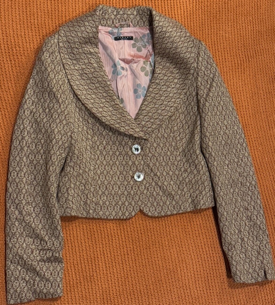 Sisley Made In Italy Women’s  Blazer Floral Liner Abstract Design Y2K Designer