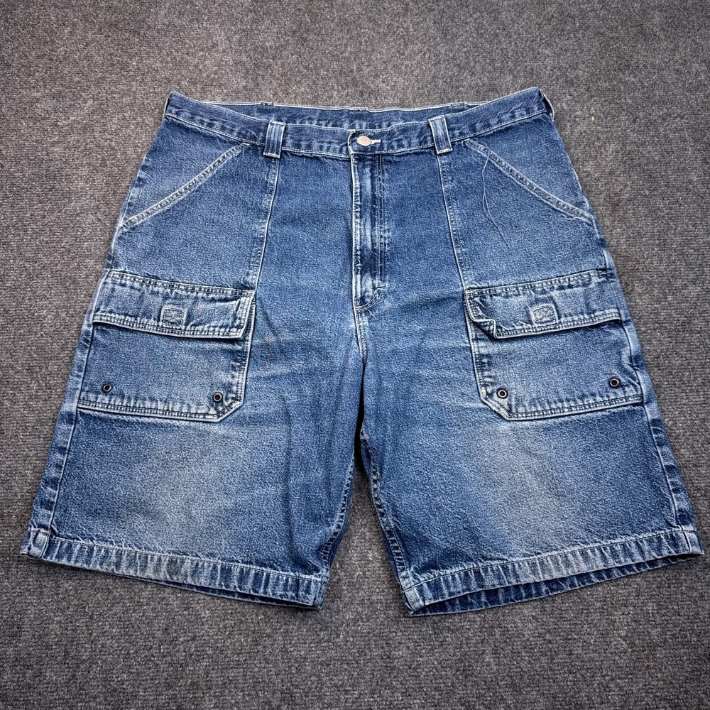 Wrangler Jean Shorts Jorts Mens Size 38 Blue Carpenter Y2K Surf Skate Denim