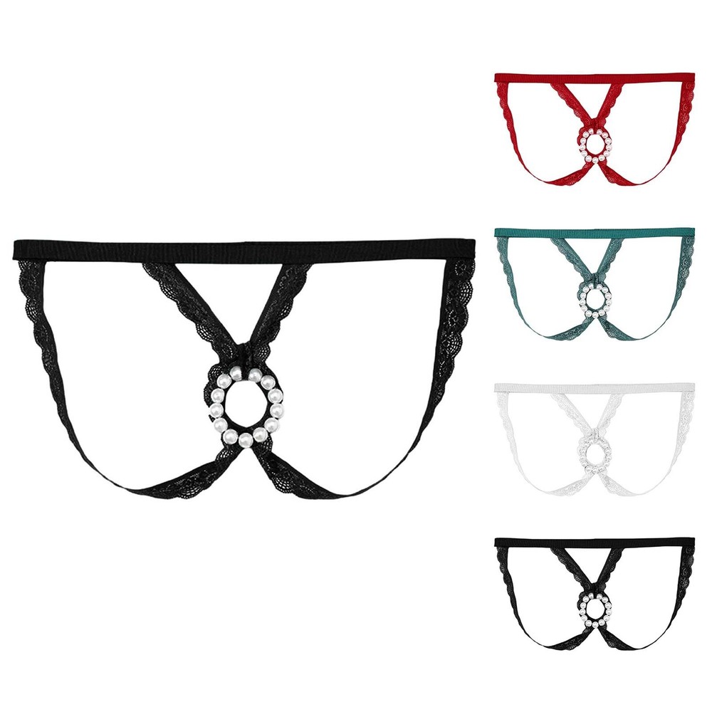 Men's Solid Color Sexy Underwear Pearl Ring Hollow Underwear Thong