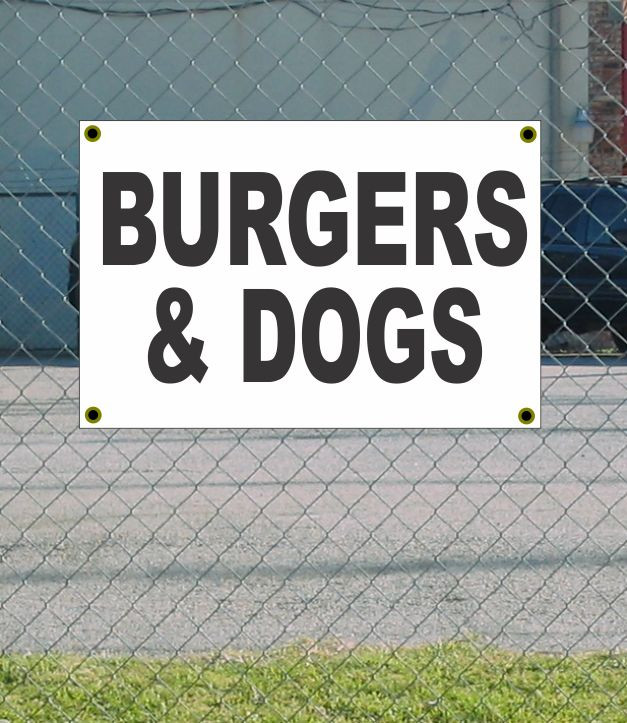 2x3 Black & White Burger & Hot Dog Banner Sign - Premium Quality, Discount Size & Price - Perfect for Restaurants, Food Trucks, and Events