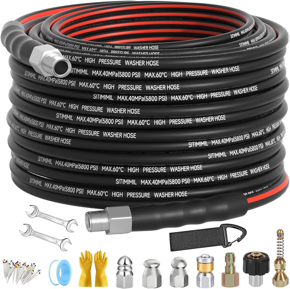 50FT Sewer Jetter Kit for Pressure Washer with 1/4 Inch NPT Drain Cleaner Hose