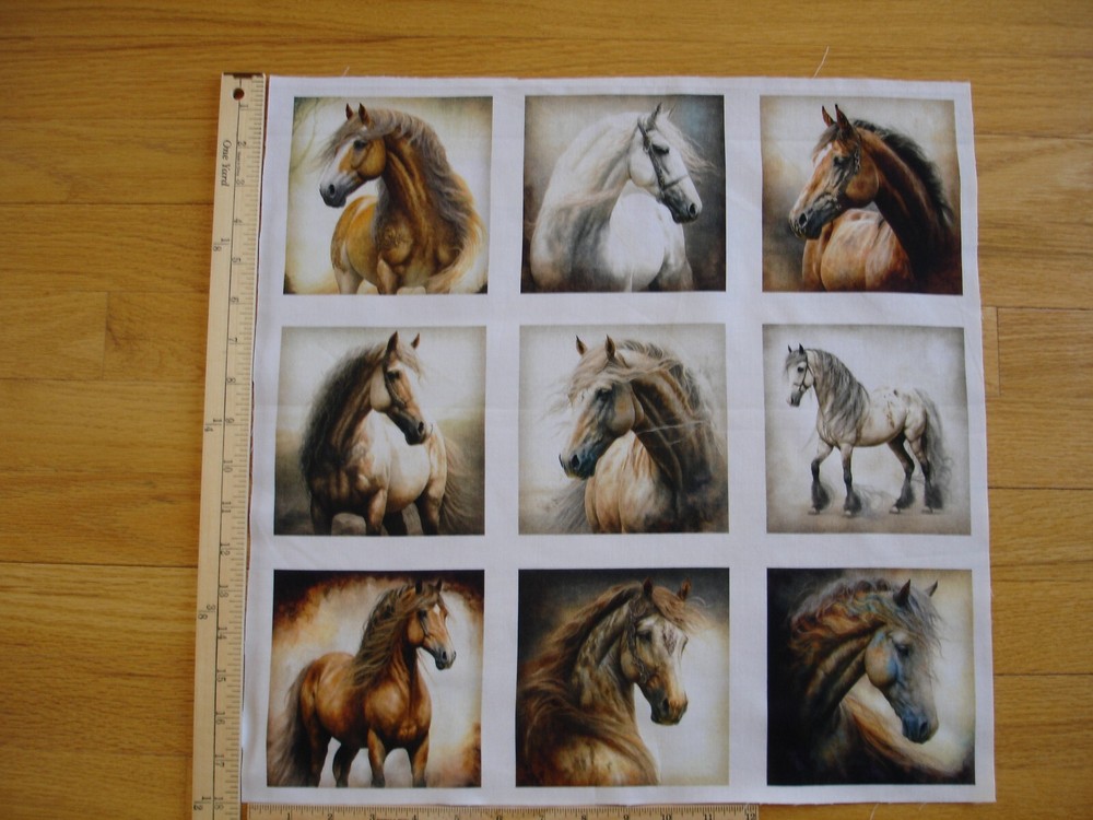 Horses Dan Morris QT  (D) Cotton Quilt Fabric Panel Blocks (9) 5