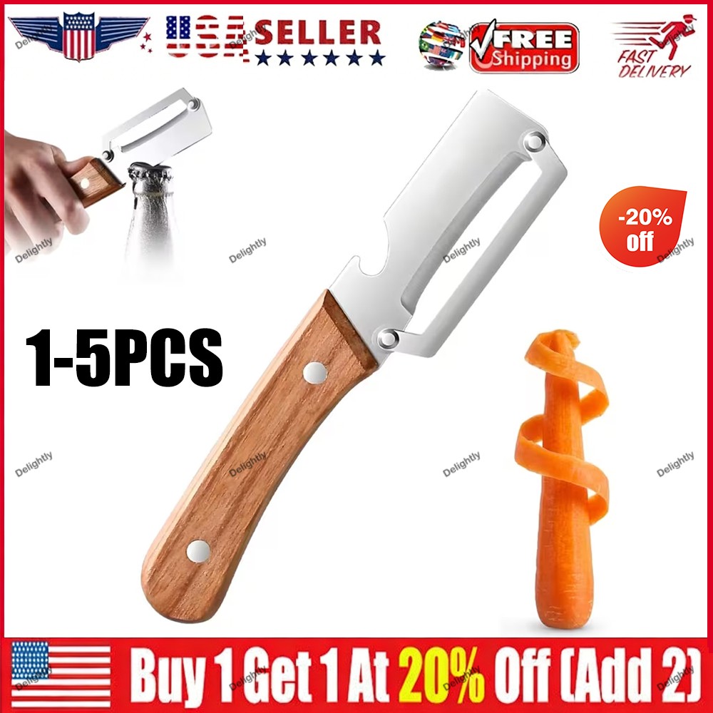 1-5PCS Stainless Steel Peeler with Wooden Handle – Fruit & Vegetable Slicer-NEW
