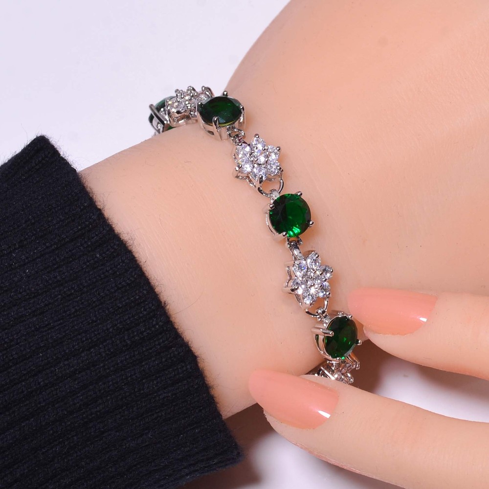 Tsavorite & Cubic Zirconia 925 Sterling Silver Tennis Bracelet 7.99