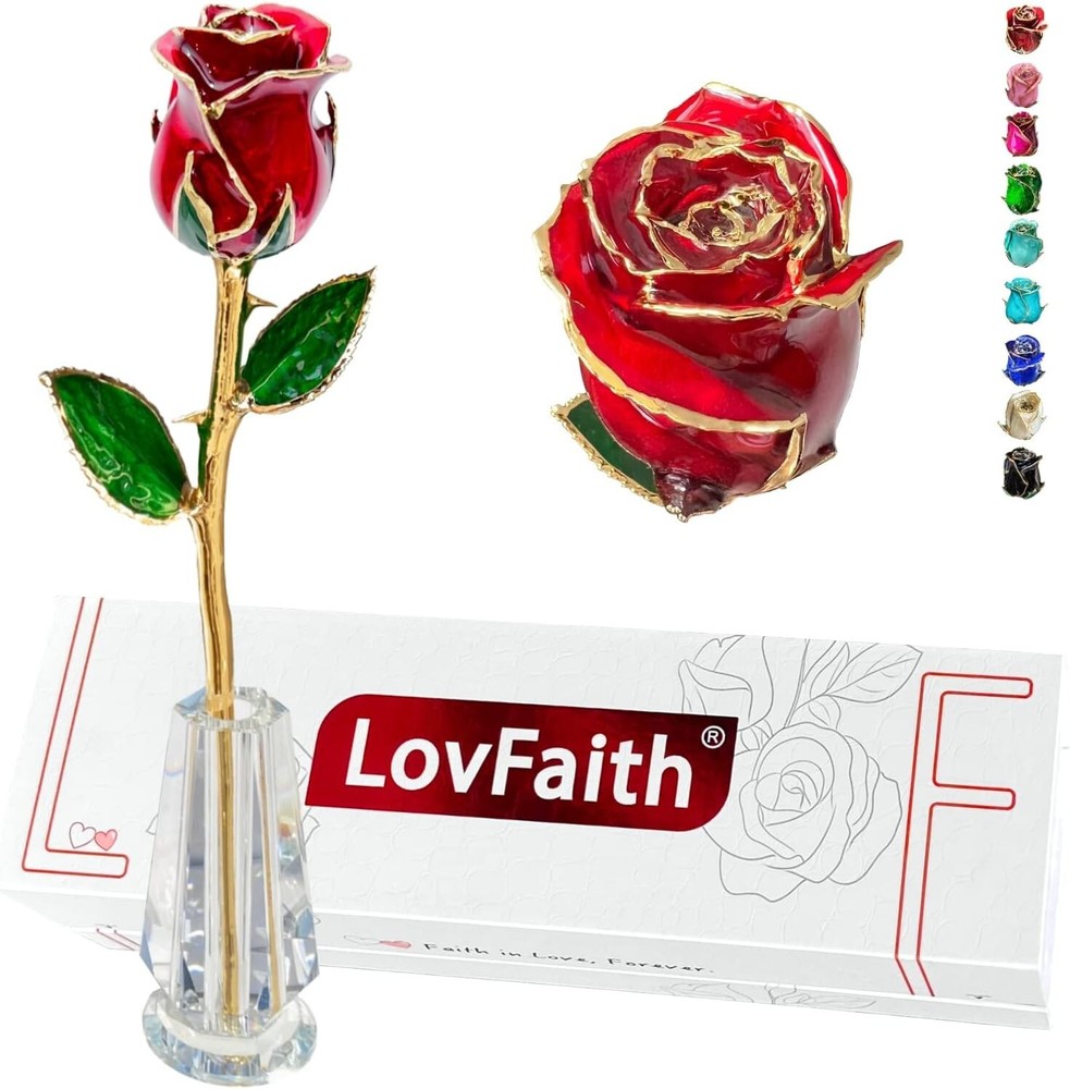 Real 24K Gold-Dipped Rose on Crystal Stand for Valentine's Day