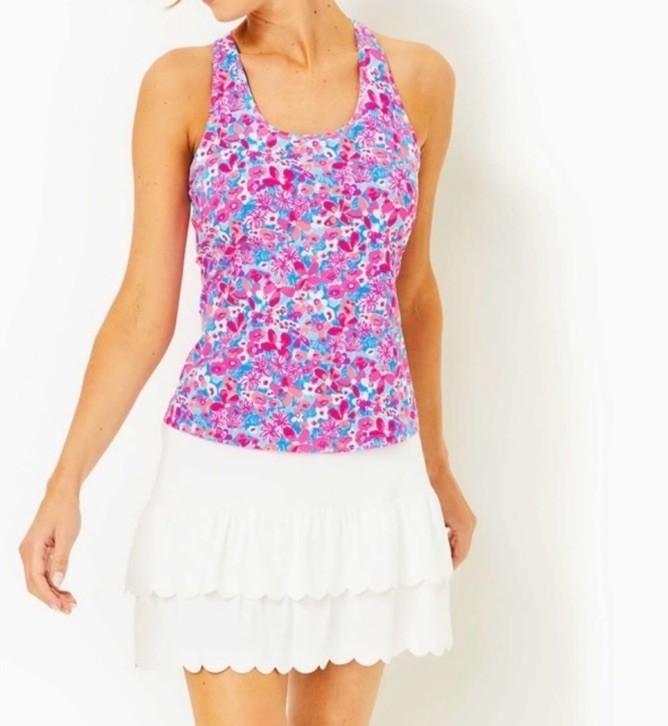 Lilly Pulitzer Luxletic Asana Bra Tank Top Large pink floral UPF 50+ athletic