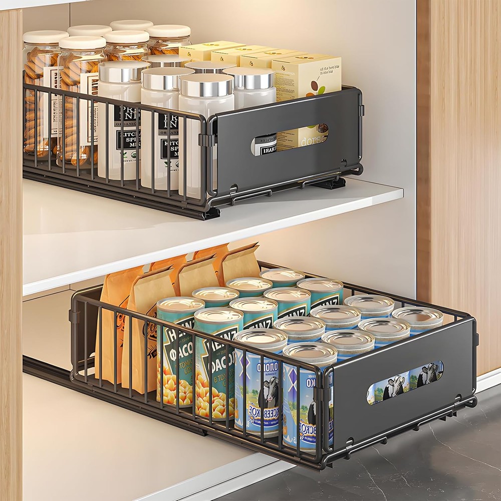 Pull Out Cabinet Organizer, 2 Pack Heavy Duty Slide Out Drawers Pantry Shelves F