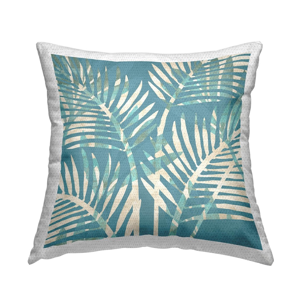 Tropical Palm Leaves Outdoor Printed Pillow 18x18 in Vibrant Blue