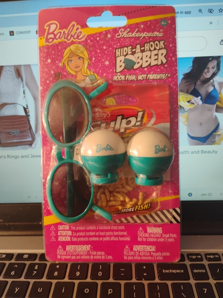 Barbie Fishing Sunglasses Kids Accessory Kit Brand New Shakespeare Hide-A-Hook