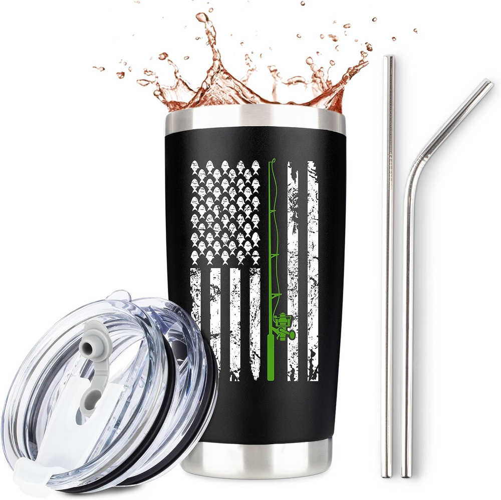 Fishing for Men | Stainless Steel Travel Tumbler/Mug with 2 Lids and 2 Straws fo