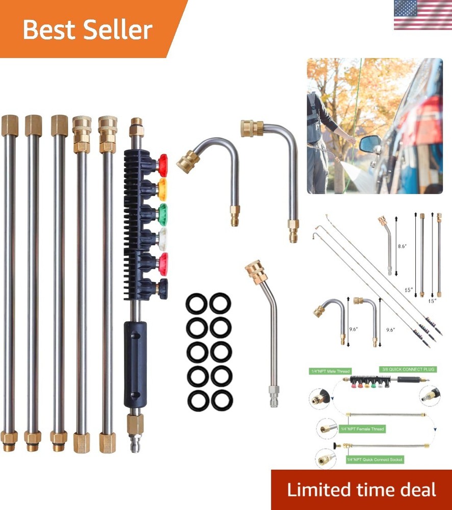 4000 PSI Pressure Washer Extension Wand Set - 9 Pack Brass & Stainless Steel