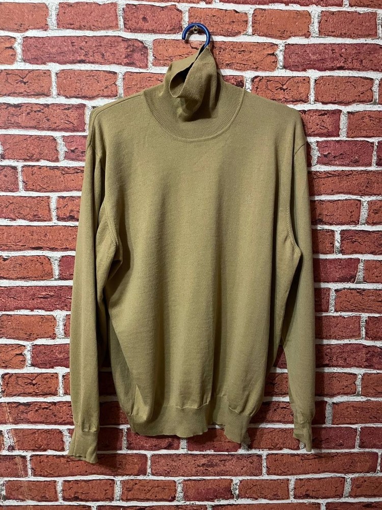 90s Vintage Yves Saint Laurent Rive Gauche YSL 100% Wool Brown Turtle Neck Large