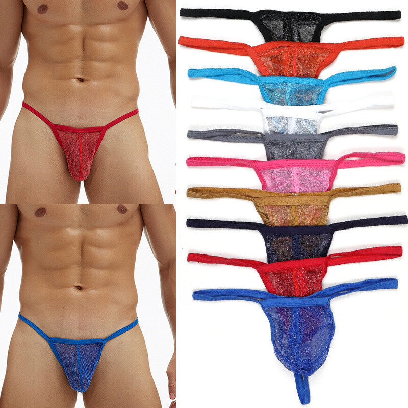 Mens Mesh See-through Pouch G-string Briefs Underwear T-back Thong V-string US ~
