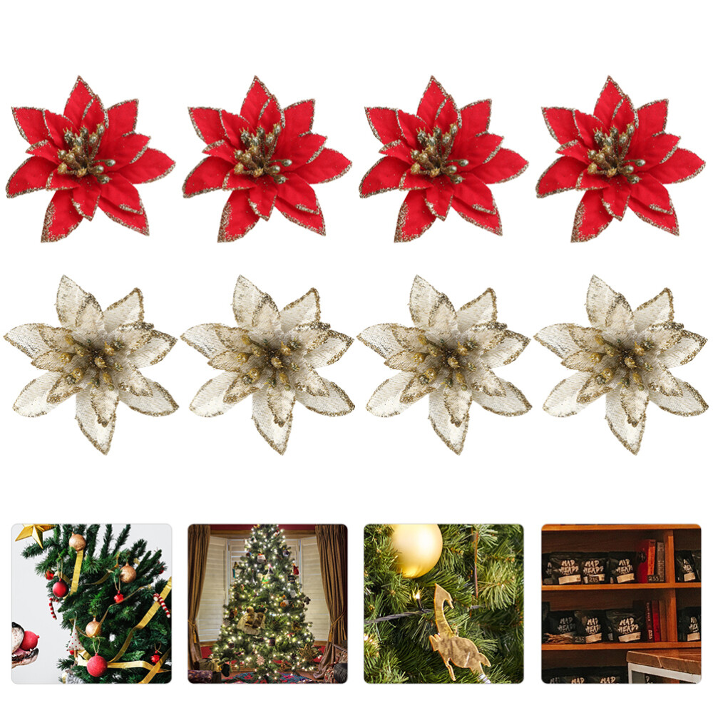 24 Pcs Flocked Round Christmas Ornaments Artificial Flowers