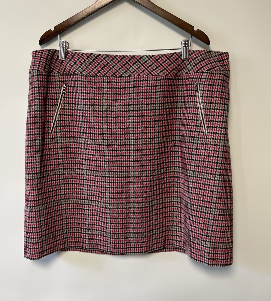 Talbots Tartan Plaid Skirt Wool Blend Preppy Red, Pink White 16W Career Retro