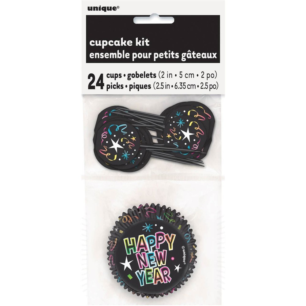 Happy New Years Eve Cheer Cupcake Kit 24 Baking Cups Picks-image
