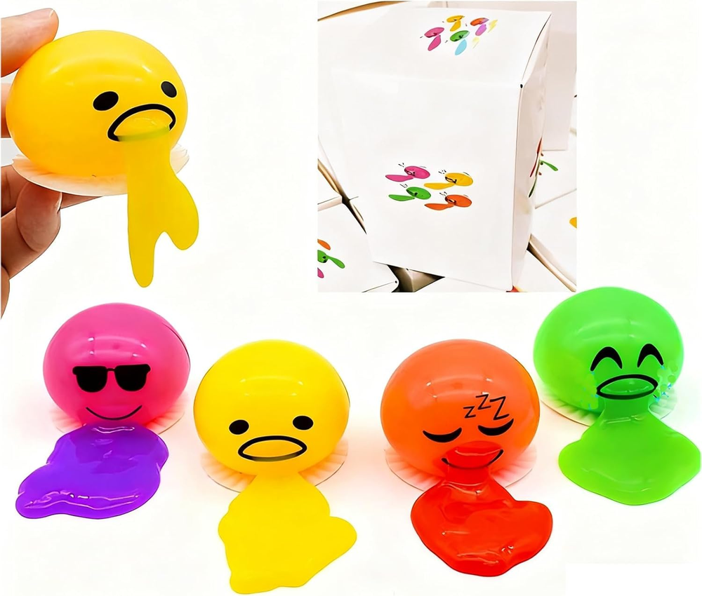4Pcs Puking Egg Yolk Stress Ball, Vomiting Egg Yolk Stress Ball, Vomiting