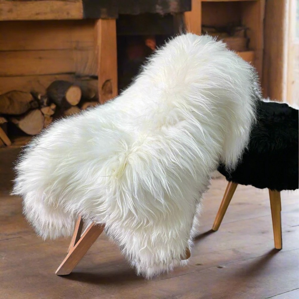 Genuine Icelandic sheepskin rug long fur ivory white super soft