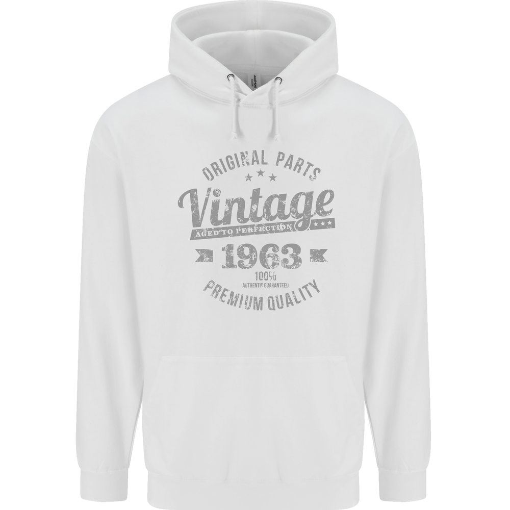 Vintage Year 61st Birthday 1963 Mens 80% Cotton Hoodie White