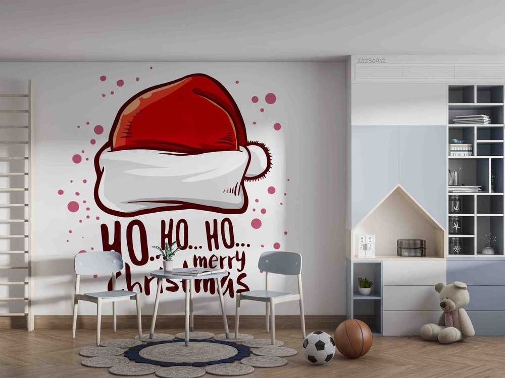 3D Christmas Santa Hat Wall Mural Sticker for Festive Decor