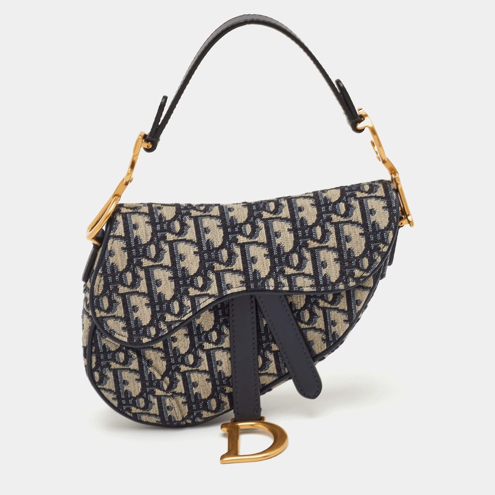 Dior Saddle Mini Navy Blue Oblique Canvas and Leather Bag